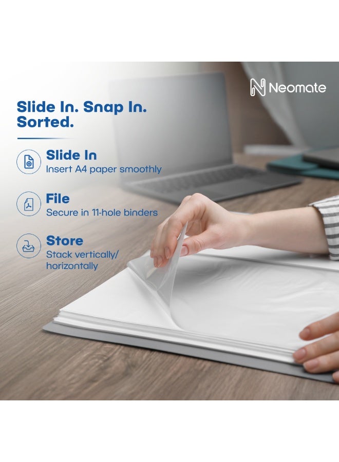 Neomate 60 Micron Document Sleeves | 50 Pcs A4 Transparent Sheet Protectors with 11-Hole Punched for Ring Files | Waterproof Clear Sleeves for Certificates & Documents - Image 5